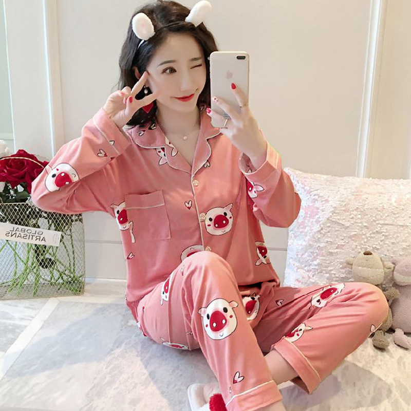 인터넷 연예인 새로운 봄 가을 겨울 잠옷 여성용 카디건 긴 소매 바지 세트 달콤한 캐주얼 느슨한 플러스 사이즈 홈 옷