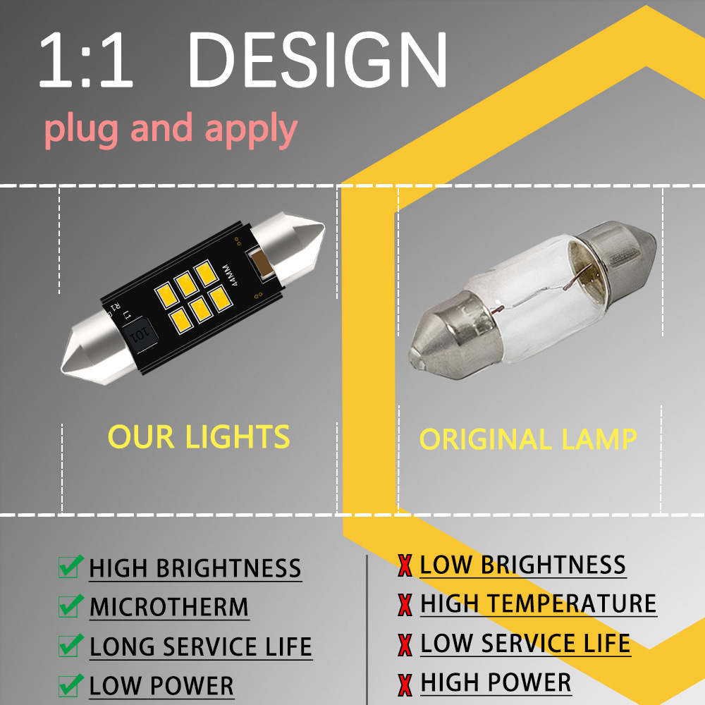 LED car reading light roof light license plate light 3030 6smd double pointed light 31/36/39/41mm