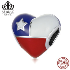 艾芙樂愛心智利國旗純銀s925串珠手鍊 心形彩色滴油珠子飾品配件