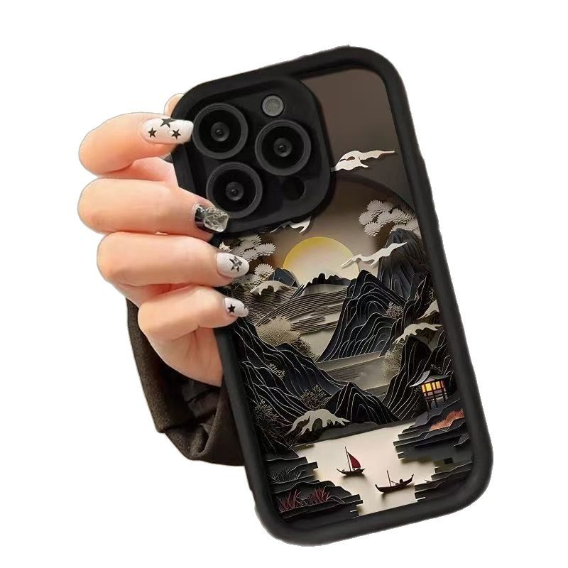 Pintura de montaña y mar para iPhone 16pro funda para teléfono móvil Apple 15 anti-caída 14 transfronterizo 13promax nuevo 12/11