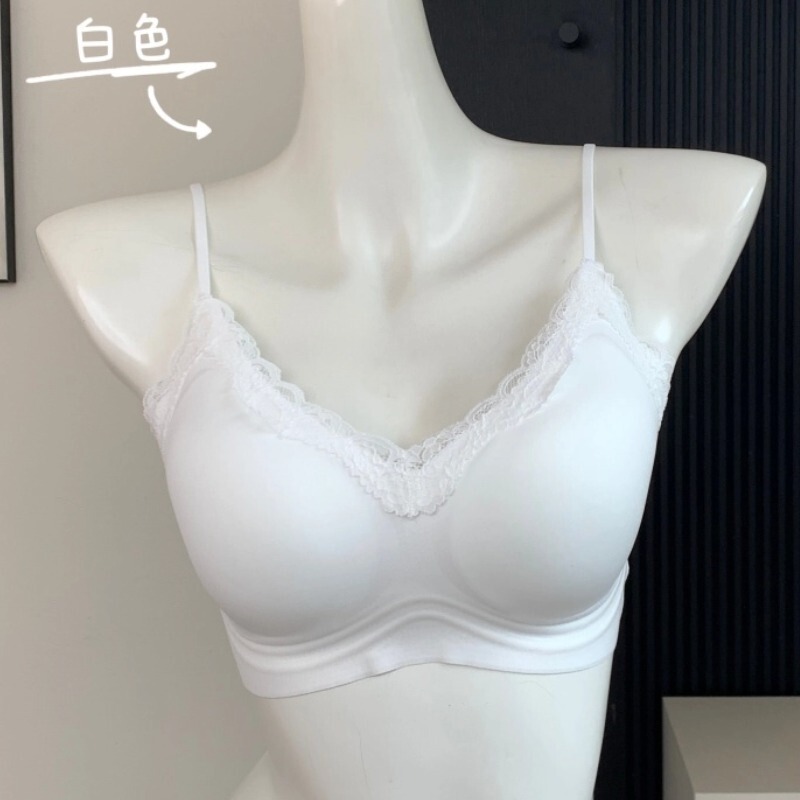 U家舒服蕾细肩带内衣女士薄款无痕聚拢防下垂法式V领蕾丝文胸罩|undefined