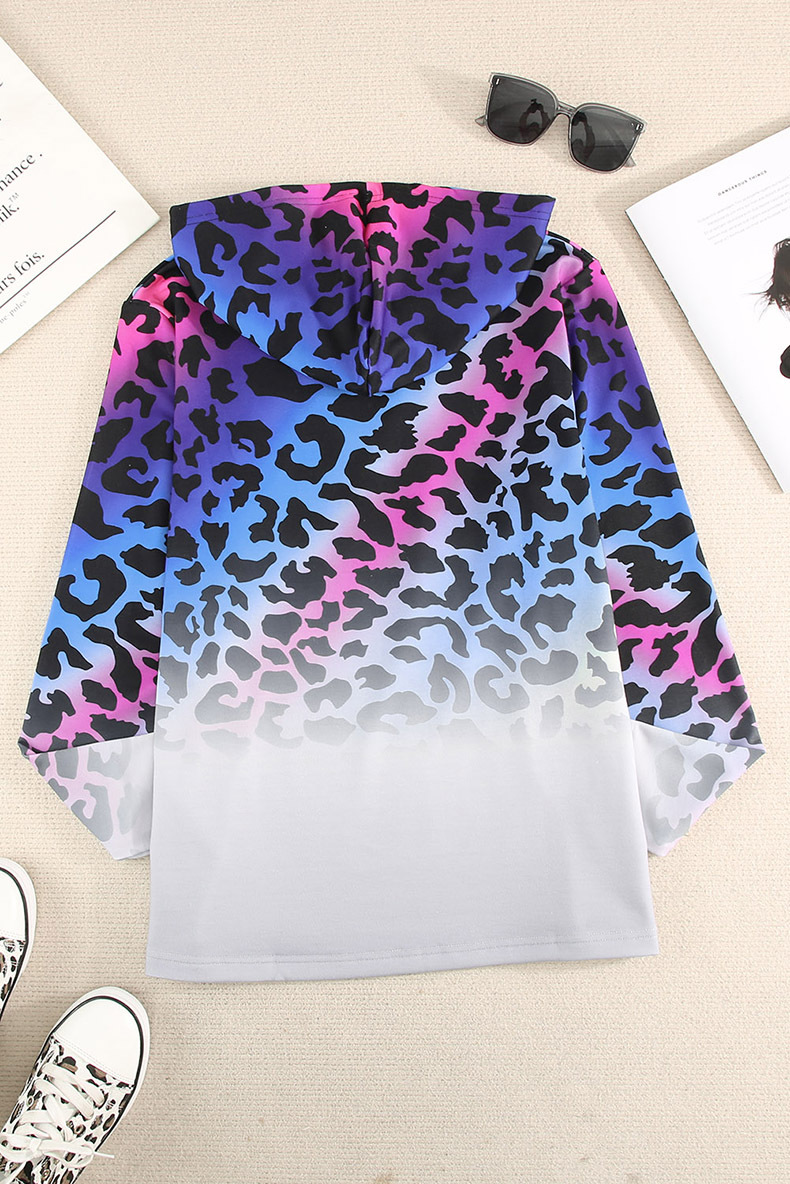 Winter New Gradient Color Sweatshirt For Women Trendy Leopard Print Tie Pullover Hoodie_desvips.com