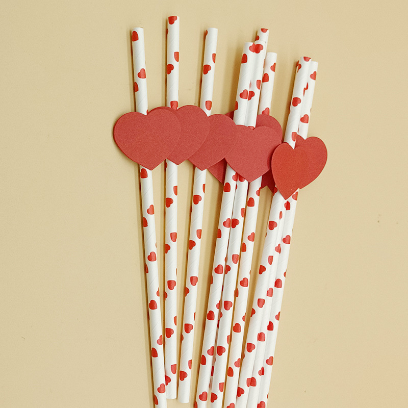 Paja de papel desechable creativo Día de San Valentín amor en forma de corazón paja para hornear pastel decorativo plug-in té con leche