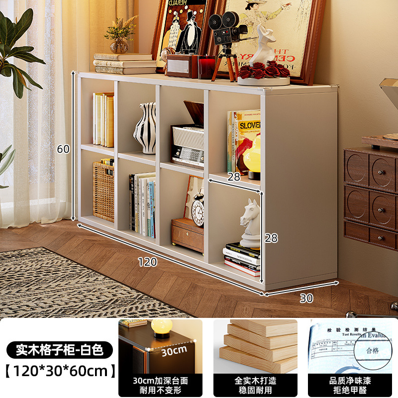 Estante de rejilla de madera maciza Estante de piso Estante de piso Sala de estar Almacenamiento simple Estante de exhibición Combinación libre Estantería corta