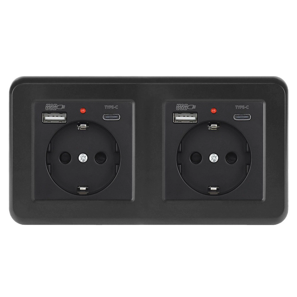 Тип 82 16A европейский стандарт с USB+Type-C, панель из поликарбоната (PC)