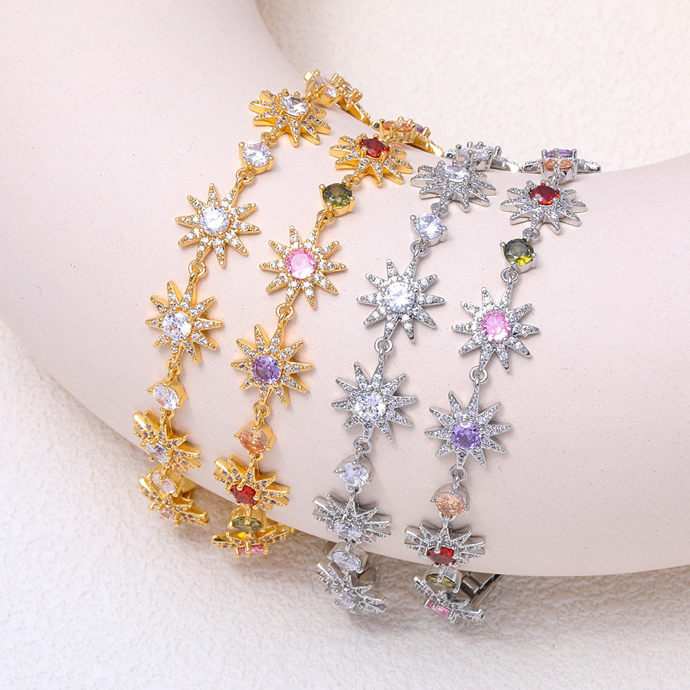 Pulsera de girasol de circonita colorida para mujer, ajustable, de estilo minimalista, lujo discreto, sencilla, moderna y versátil._voghion.com