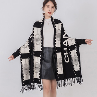 Autumn and Winter Warm Thickened Cloak Shawl Women's Cross-border in stock Long-sleeved Cloak Jacquard Tassel Cheongsam Outer Shawl