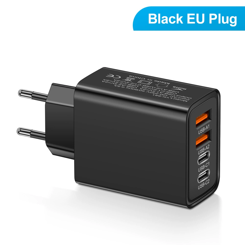 2.4A многоинтерфейсное зарядное устройство для мобильного 2Type-C PD+2USB, путешествия, головка зарядки, пограничная оптом