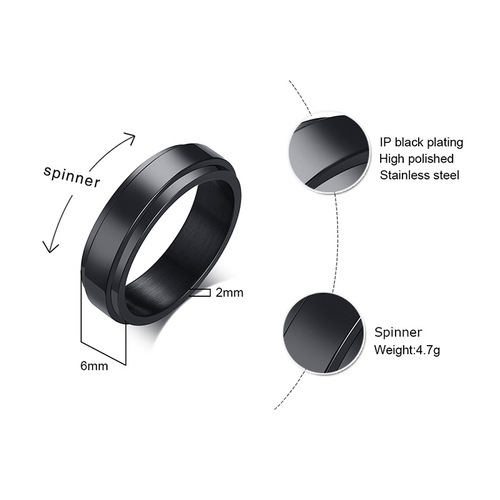Rotating stainless steel men's and women's couple rings gold 6MM rotating smooth plain ring index finger R-193