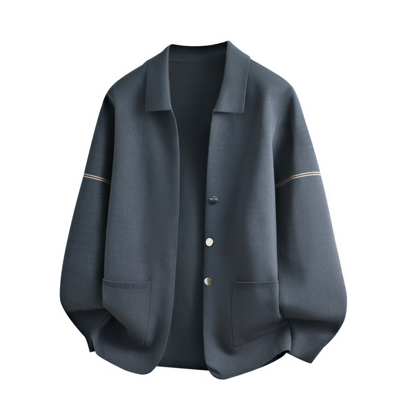 Solid Color Lapel Knitted Cardigan Men's Loose Casual Sweater Jacket Autumn and Winter Sweater Men's Jacket