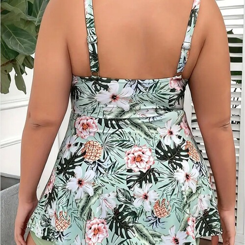 European and American printed split swimsuit for women, high-waisted spaghetti strap bikini, fashionable hot spring swimsuit