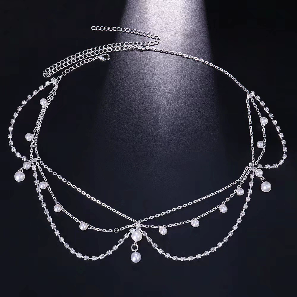 Headband European-style Bridal Hair Accessory, Pearl Chain Accent, White