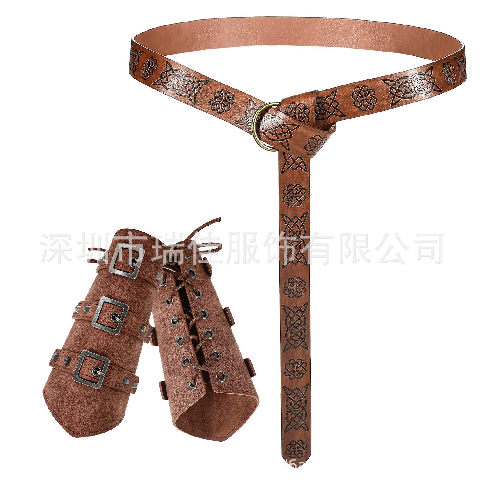 가죽 손목 보호대 3단 버클 - 브라운 + 프린트 허리띠