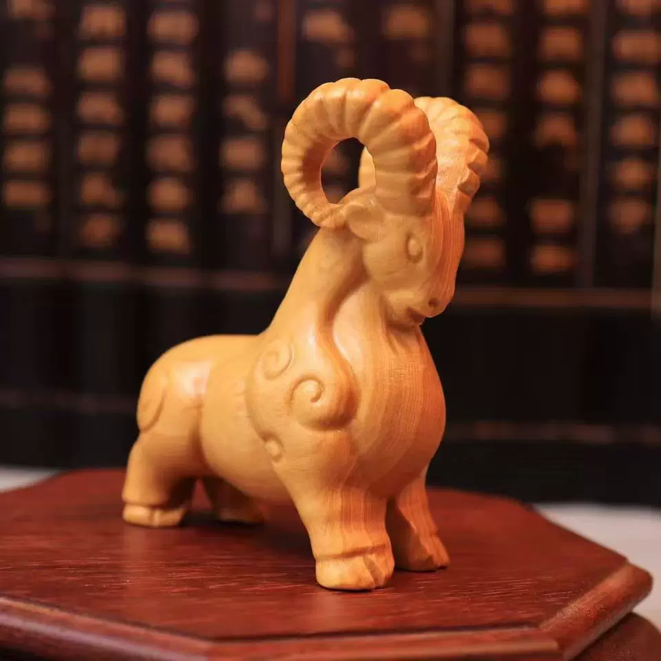 崖柏木雕山羊开泰山羊领头羊摆件实木雕刻生肖羊工艺品家居装饰品