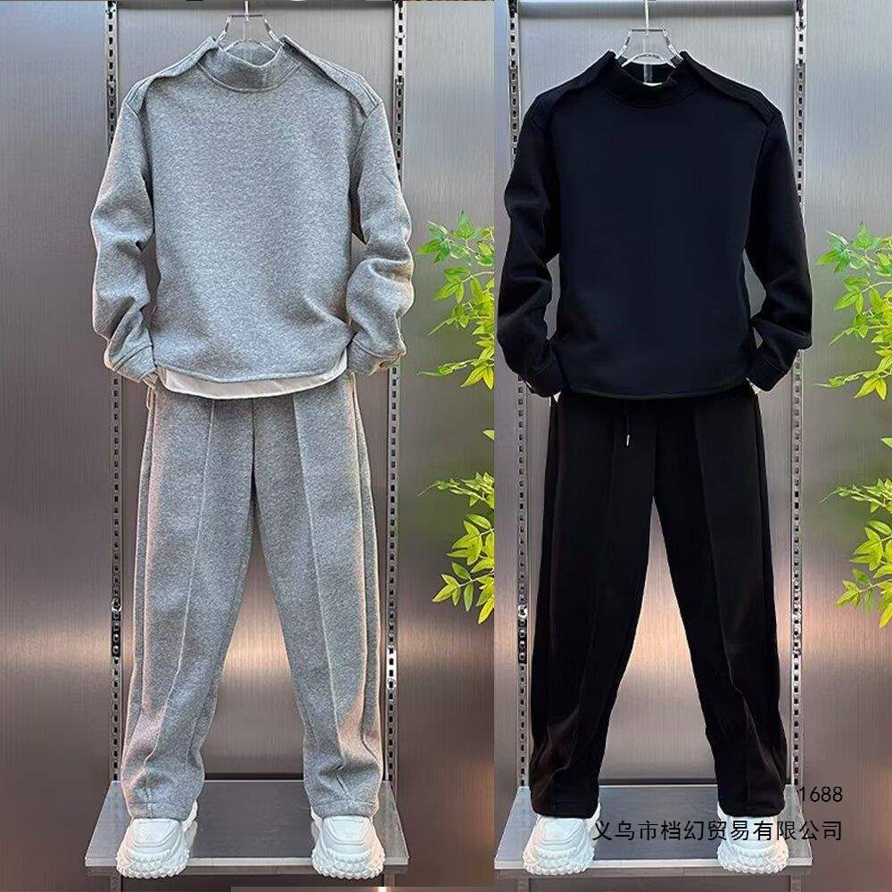 潮流痞帅侧拉链圆领上衣设计感简约长裤男士秋季宽松简约运动套装