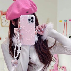 韓風ins粉波點蝴蝶結適用iPhone14/15ProMax手機殼12蘋果13女15硬