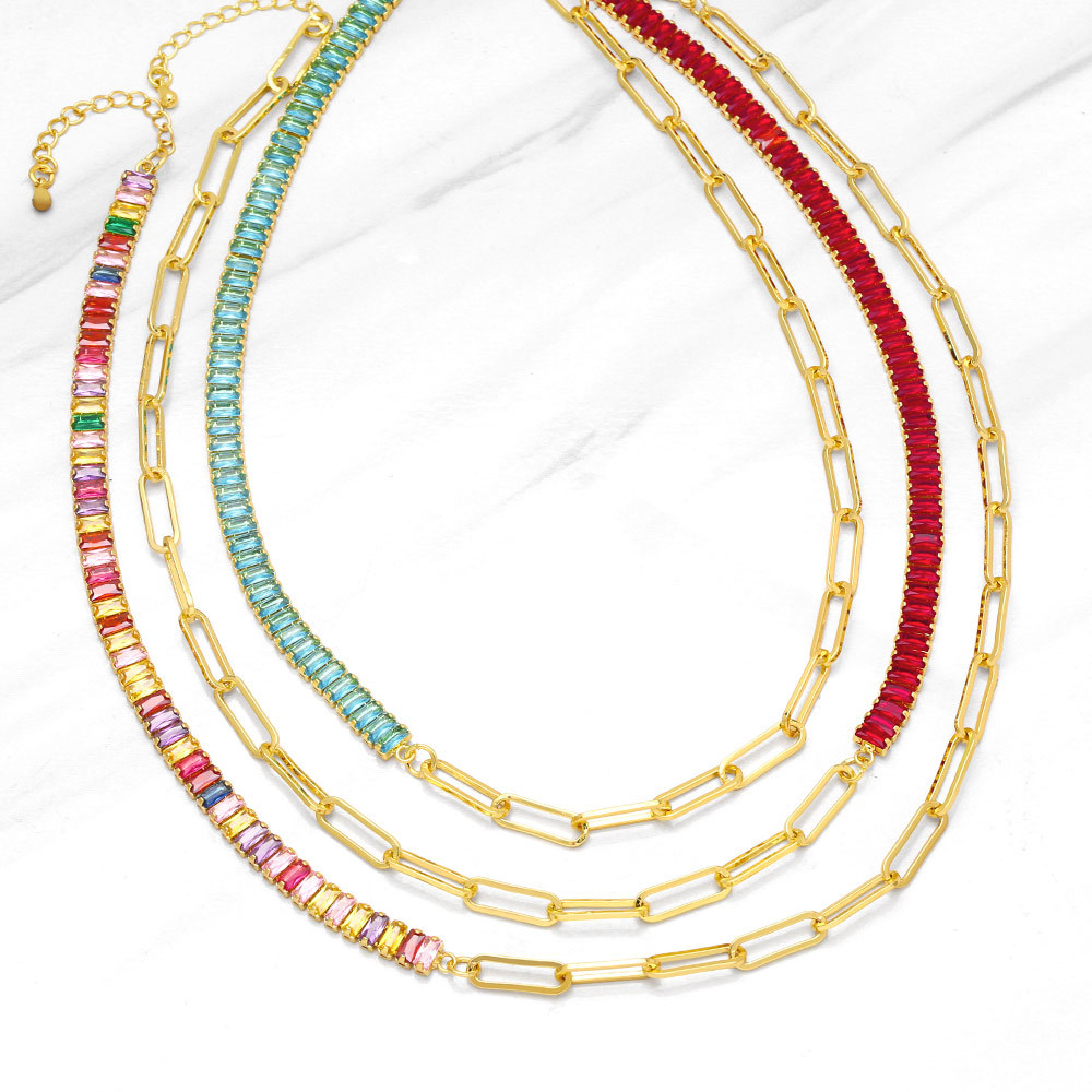 Fashion Hip Hop Zircon Stitching Clavicle Chain  Copper Necklace