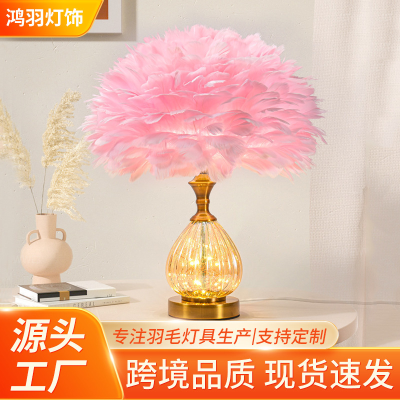 Cross-Border Popular Ins-Style Feather Lamp, High-End Girly Led Bedroom Bedside Lamp, Fashionable and Creative Eye-Protecting Table Lamp Cross-Border Popular Ins-Style Feather Lamp, High-End Girly Led Bedroom Bedside Lamp, Fashionable and Creative Eye-Protecting Table Lamp
