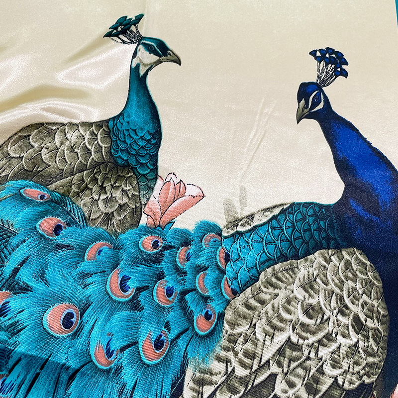 Fashion Peacock Satin Printing Silk Scarves display picture 4