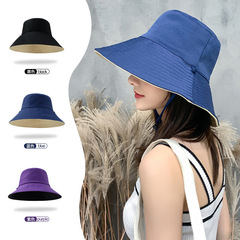 Stylish wide-brimmed reversible fisherman hat for women, Japanese-style autumn sun protection hat, solid color versatile sun hat for ladies