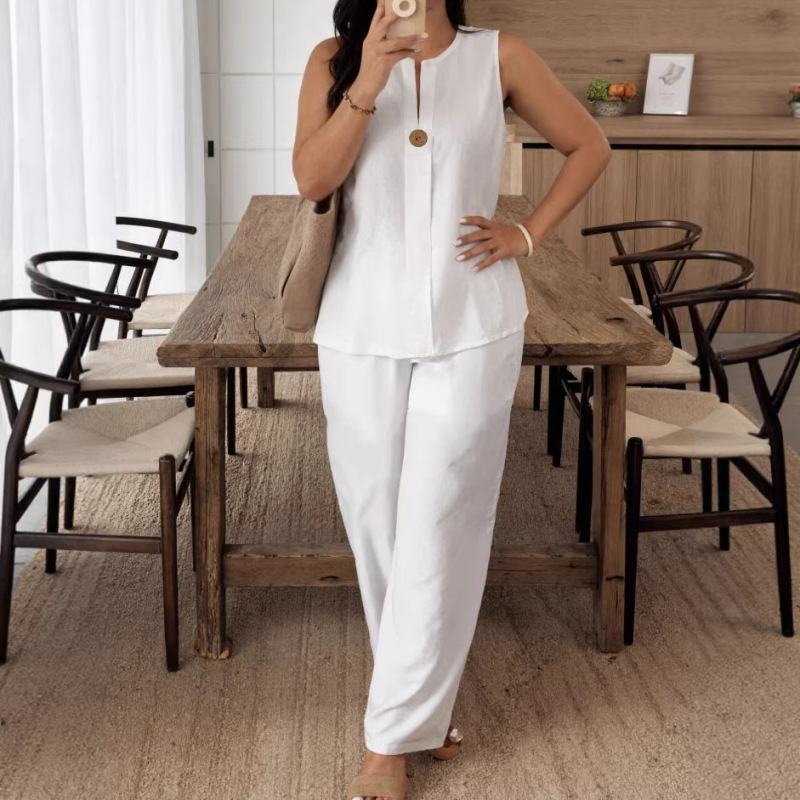 2026 Cross-Border Foreign Trade Amazon Fashion European and American Women's Clothing Comfortable Loose Tops Wide-Leg Pants Casual Cotton and Linen Suits 2026 Cross-Border Foreign Trade Amazon Fashion European and American Women's Clothing Comfortable Loose Tops Wide-Leg Pants Casual Cotton and Linen Suits