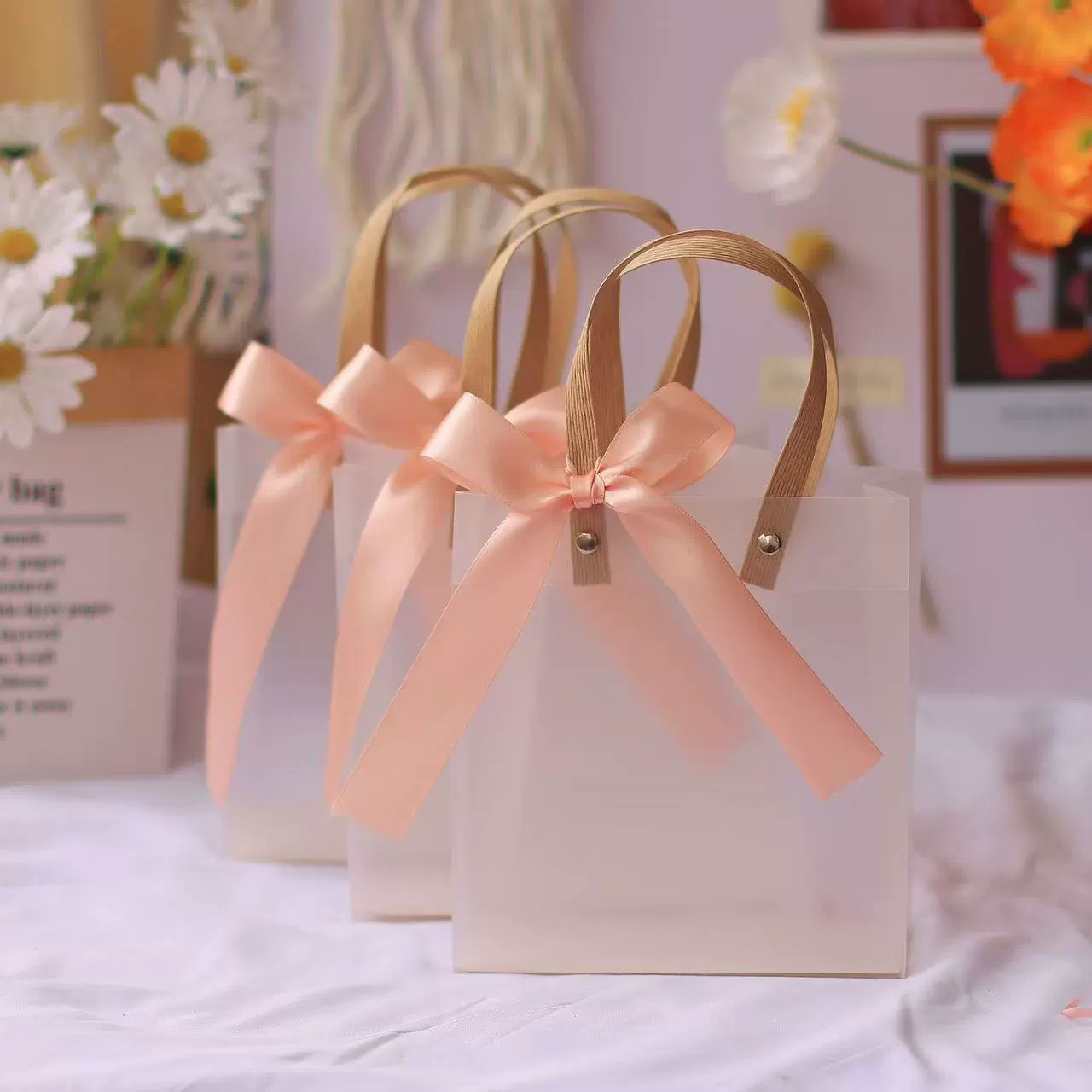 Прозрачная матовая ленточная подарочная сумка, подарочная сумка-тоут, сувенирная сумка для подарков на день рождения, сумка для конфет и шоколада
