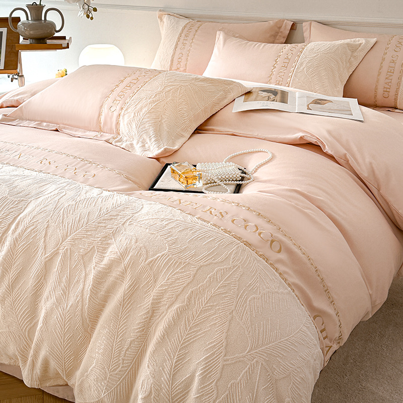 Otoño y invierno tallado algodón conjunto de cuatro piezas lujo ligero de alta sensación de 100 sábanas de cama de algodón puro ropa de cama