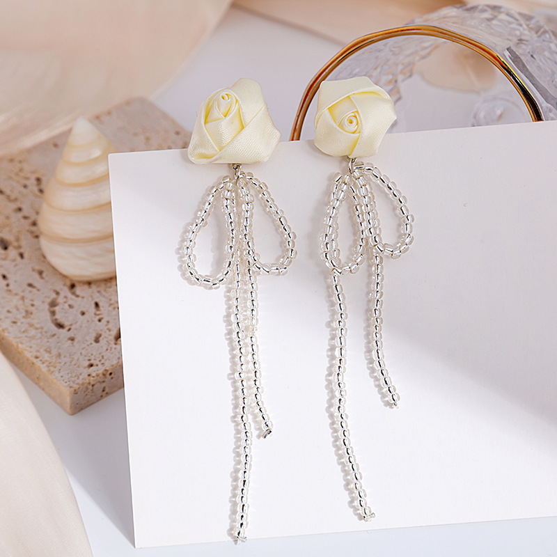 Fashion Simple Roses Bow Tassel Earrings Long Tassel Earrings display picture 2