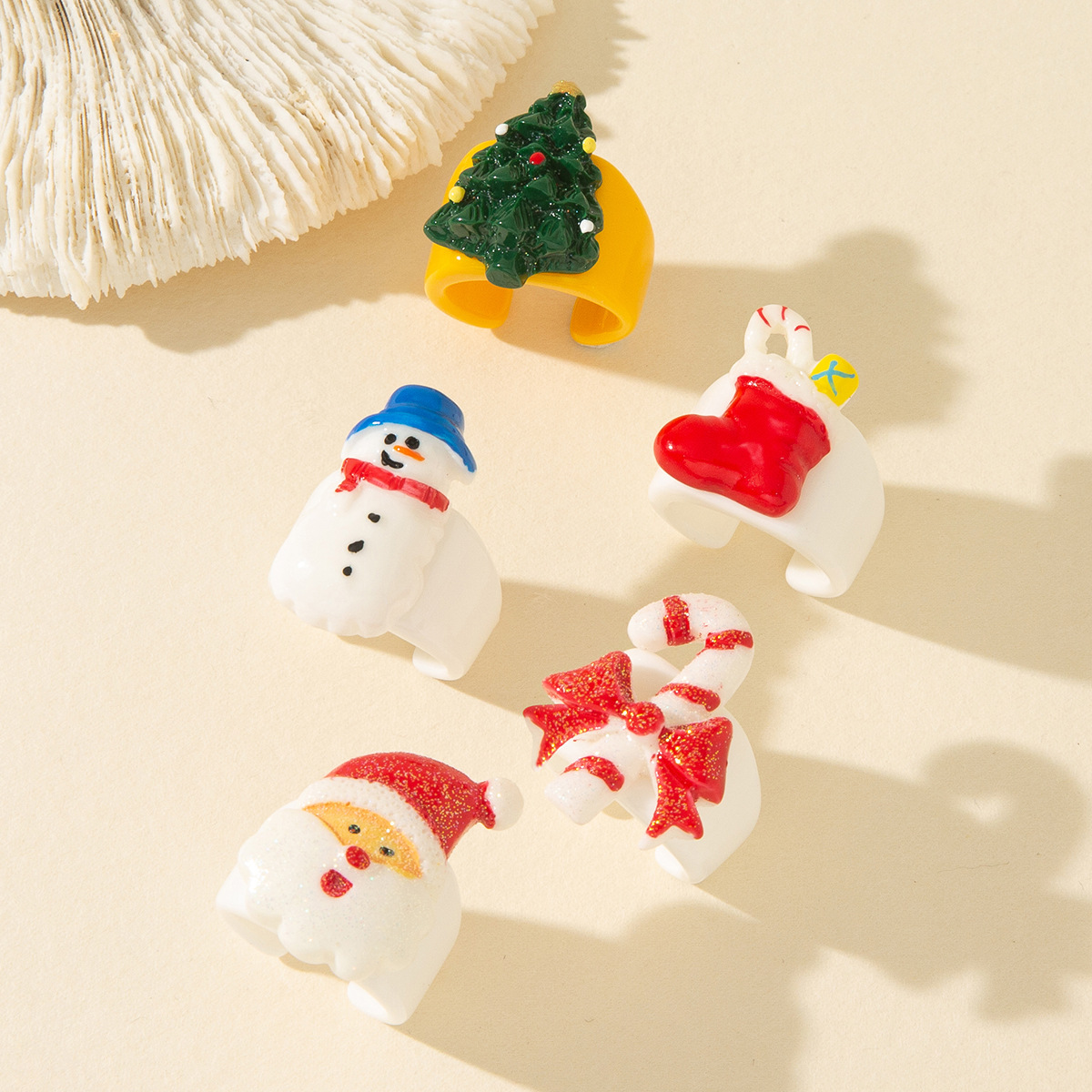 Santa Claus Pattern Cartoon Style Santa Claus Resin Christmas Unisex Rings