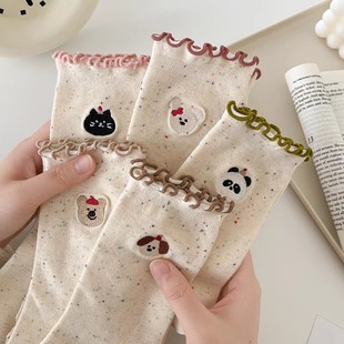 Cartoon Animal Cute Lace Socks Children's Mid-length Socks Spring and Autumn New Japanese Idea Sand Ear Side Pile Socks