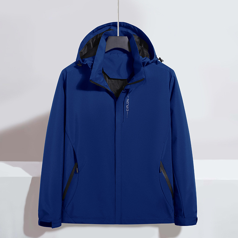 Suministro transfronterizo puesto en la acción más el tamaño de la chaqueta de los hombres al aire libre montañismo chaqueta rompevientos abrigo de color sólido fábrica al por mayor