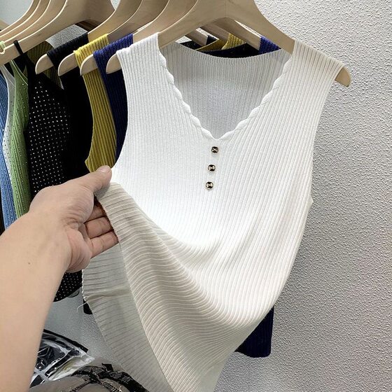 plus size Ice Silk Camisole Women's Outer Wear 2024 New Loose V-Neck Knitted Sleeveless Base Shirt Inner Top