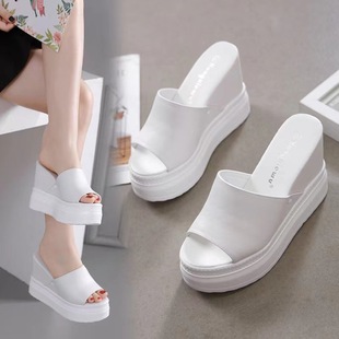 138-30 white wedge sandals 10CM platform platform platform platform platform platform Fashion hidden height peep toe slippers for women Summer