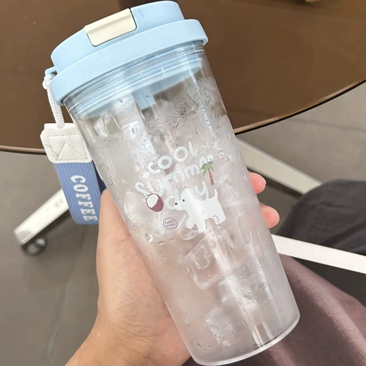 High quality handheld plastic straw with glass, orchid