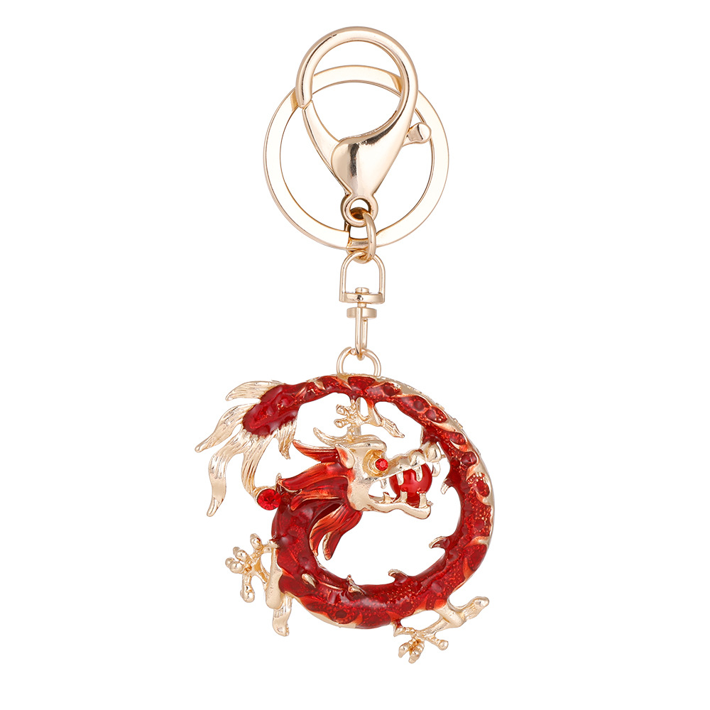 Nuevo retro doce Zodiaco dragón broche llavero de doble uso animal dragón año suerte regalo al por mayor
