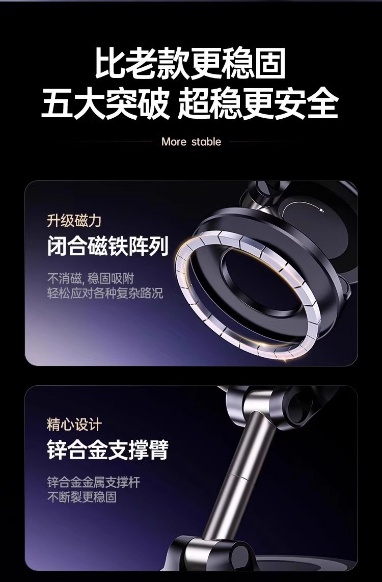 Vacuum suction magnetic car phone holder with suction cup for in-car navigation, multi-angle adjustable portable phone stand