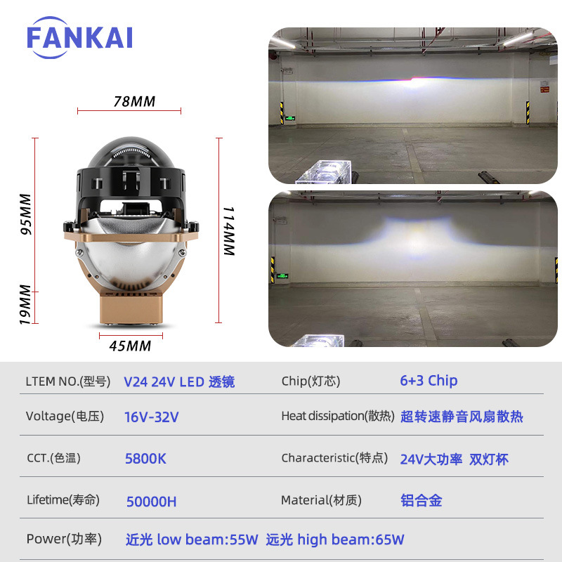 Transfronterizo de 3 pulgadas 24V doble lente LED doble copa de luz 65W de alta potencia transformación de farol de automóvil integral