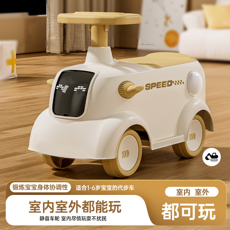 Un coche de juguete infantil de 1 - 3 años de edad puede sentarse en cuatro ruedas anti-volqueo, luz de música, coche de paseo suave, caminante