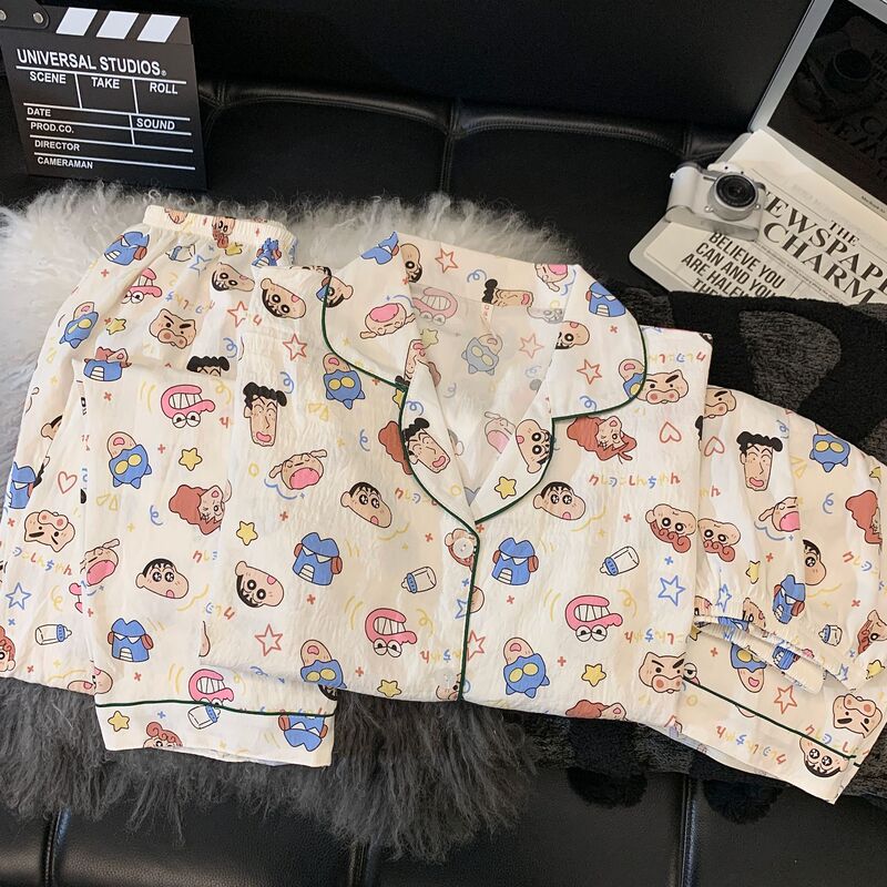 【蓝豹纹凯蒂猫】蓝色豹纹短袖云朵绵三件套褐色领睡衣女夏家居服|undefined