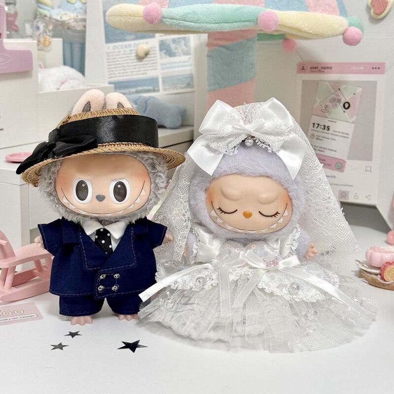 10/15cm Baby Clothes Cotton Doll Clothes 17cm Labubu Suit Pure White Wedding Dress