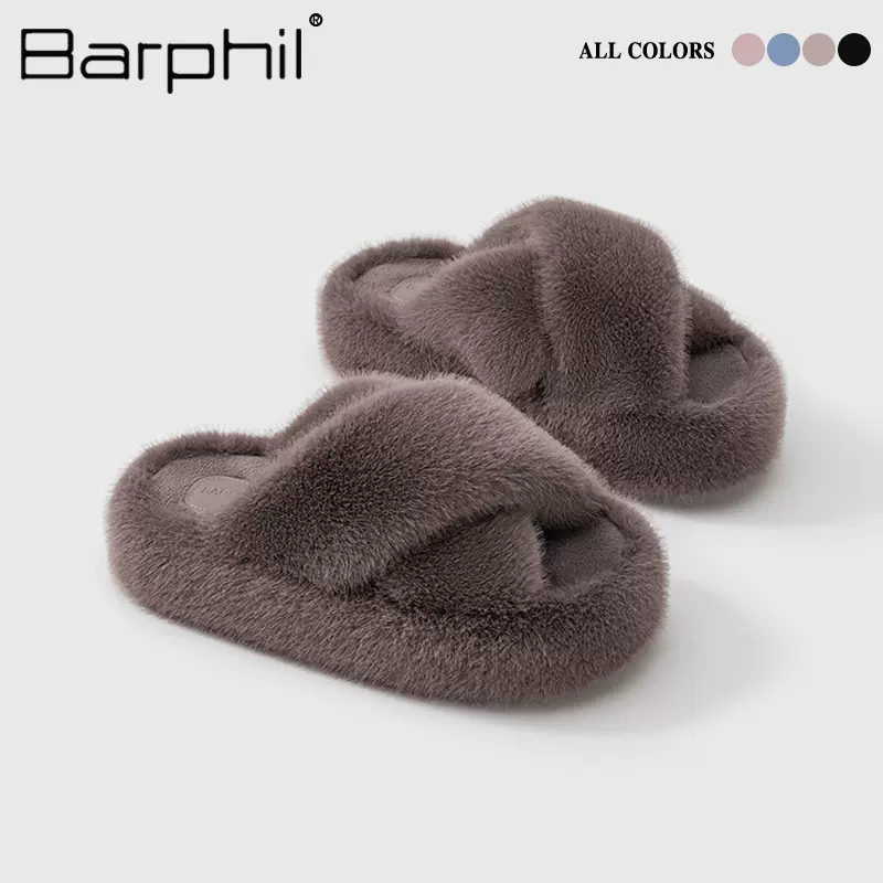 踩屎感毛毛拖鞋女冬季露趾保暖耐磨厚底外穿高级感防滑室内毛拖鞋