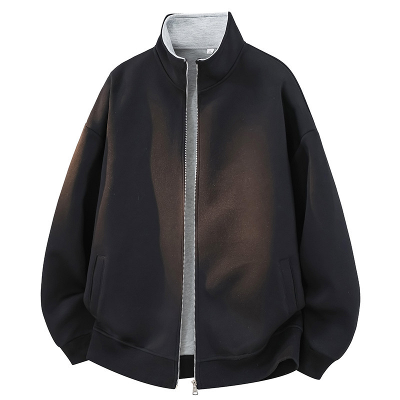 【M-8XL, heavyweight 450g】2026 Autumn/Winter Stand Collar Cardigan Casual Sweatshirt Men's Jacket Solid Color Cross-Border
