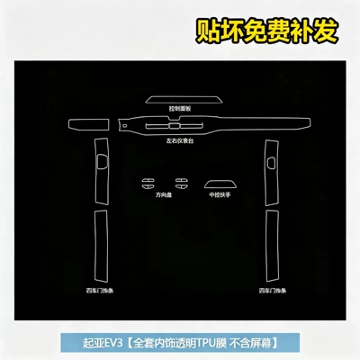 Suitable for 26 models of Kia EV3: tempered glass screen protector for the central control display, interior protection film, and decorative film (Car interior film) - kia-ev3-full-set-screen-not-included-transparent-tpu-film