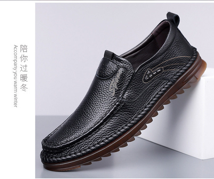 Giày lười nam da bò lớp đầu cỡ lớn, mũi tròn, đế bằng, phong cách casual — Màu nâu, Màu trắng ngà, màu đen chi tiết 25
