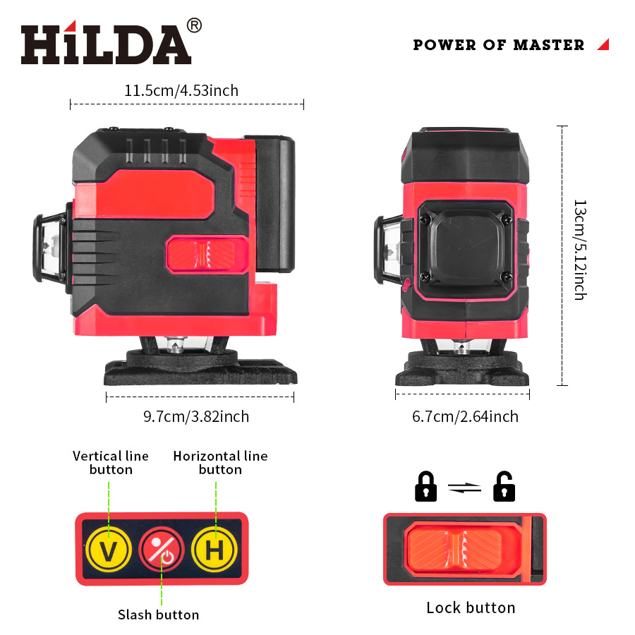 HILDA12 línea de alta precisión nivel láser montado en la pared portátil interruptor de inducción base giratoria