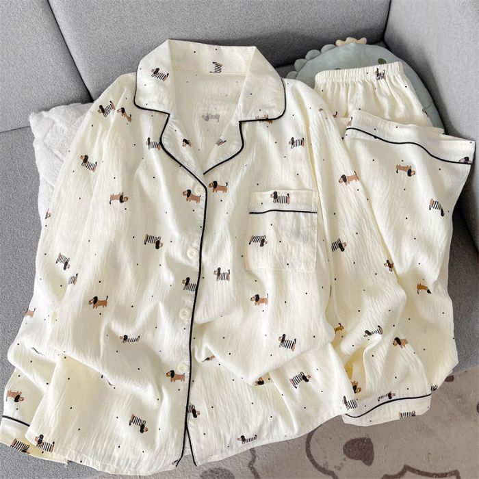 Al por mayor transfronterizo primavera y otoño nuevo pijama de mujer nubes de algodón con solapa cardigan de manga larga pantalones dulces set de ropa para el hogar