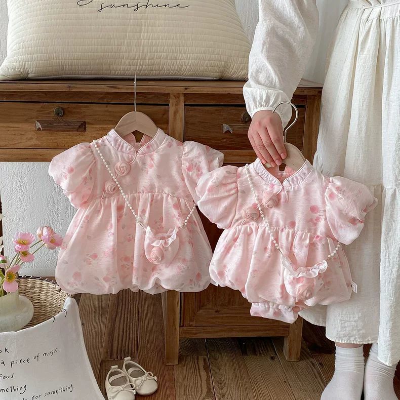 婴儿满月百天连体哈衣女宝宝夏装周岁礼服公主连衣裙新生儿包屁衣