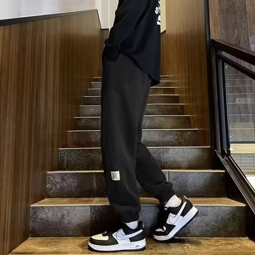 Autumn and winter youth pants for men 2025 trendy and handsome sports sweatpants with ankle cuffs for high school students men's clothing