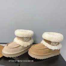 字母图案装饰外翻兔毛宝宝时尚百搭加厚雪地靴2025年冬款女童棉鞋