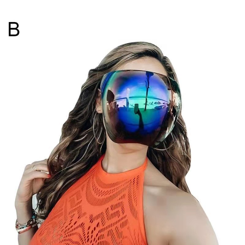 跨境新款鼻托可拆卸无框滑雪镜女户外运动防口沫面罩一片式护目镜